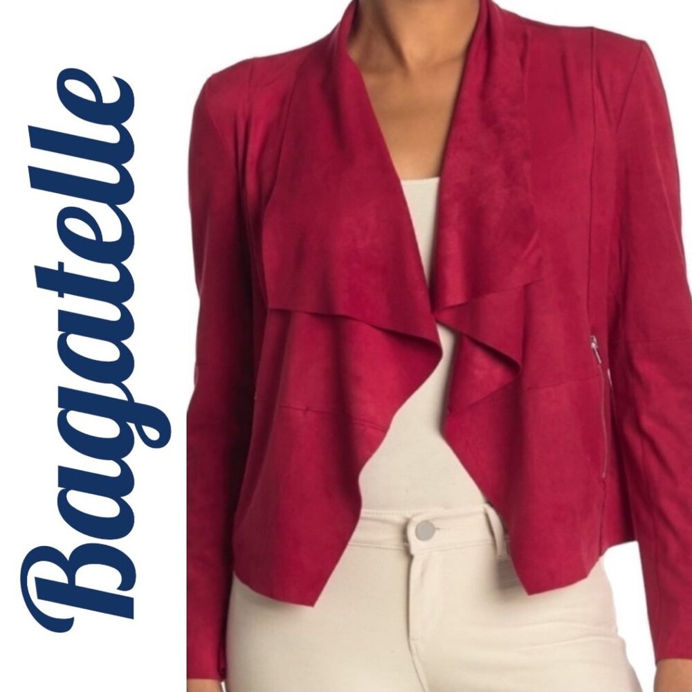 NWT BAGATELLE CRANBERRY RED MICRO SUEDE WATERFALL MOTO STYLE JACKET, SIZE MEDIUM - Picture 8 of 8